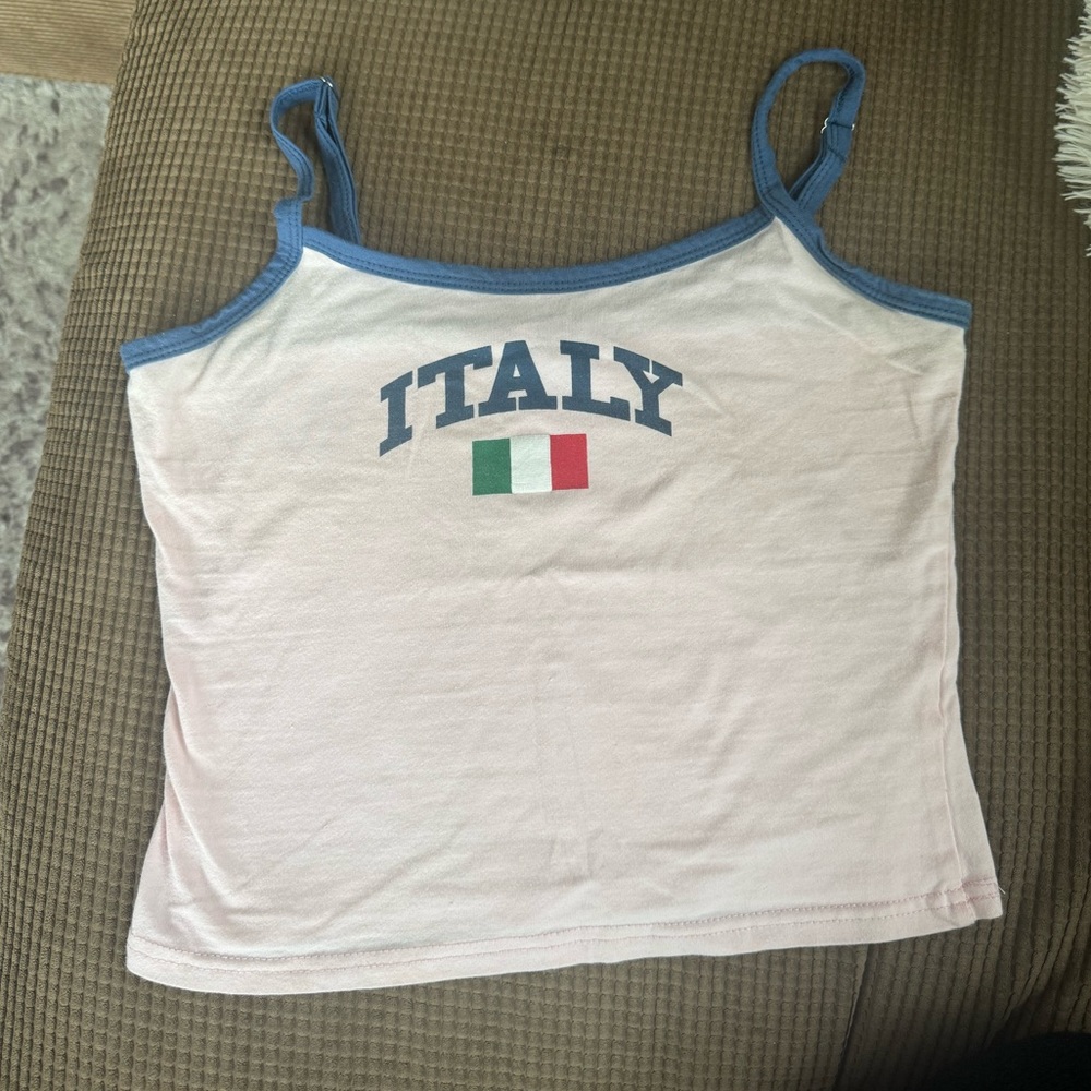 Italy Graphic Pink Tank Top with Blue Trim